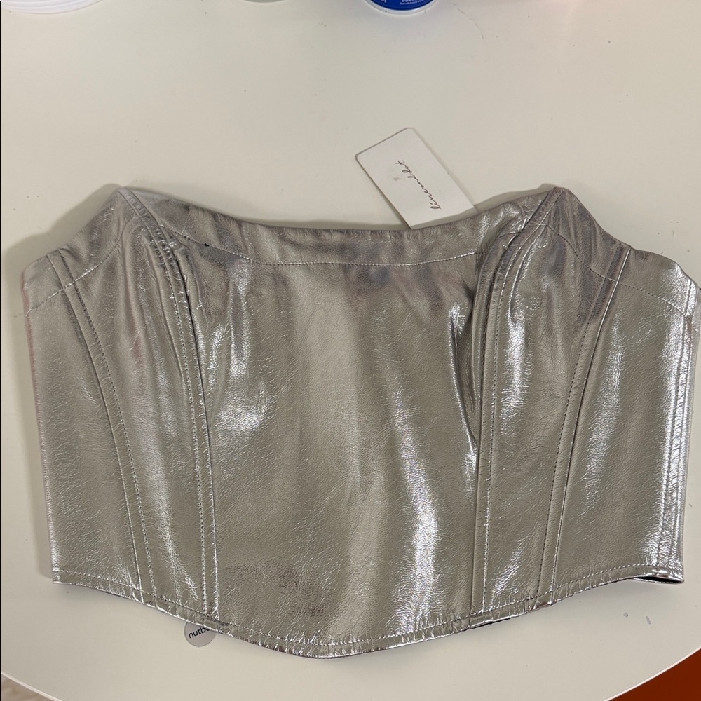 Line & Dot Silver Metallic Corset Top